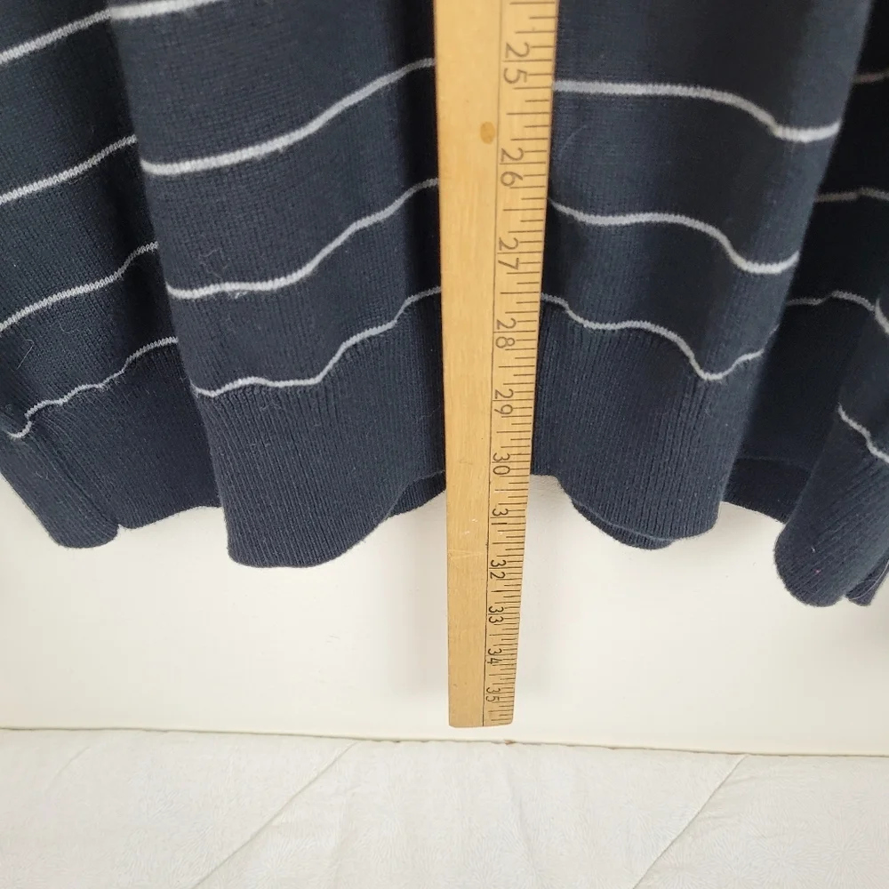 Old Navy Black White Striped Mens V-Neck Cotton Sweater nautical preppy cozy XL